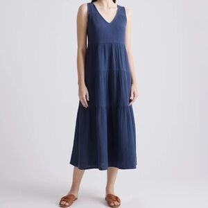 Quince 100% Organic Cotton Gauze Tiered Maxi Dress
